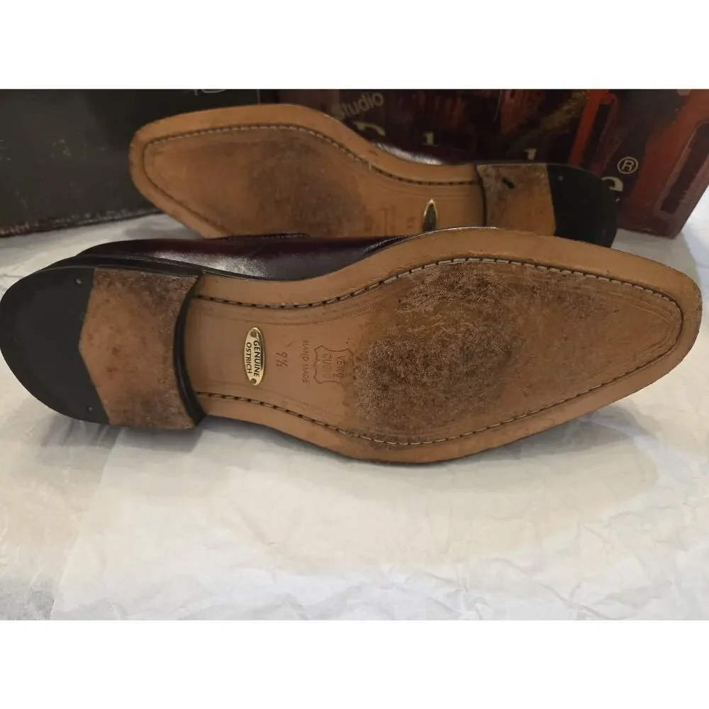 Belvedere Genuine Men Ostrich Leg DINO Burgundy Dress Shoes Size US9.5
